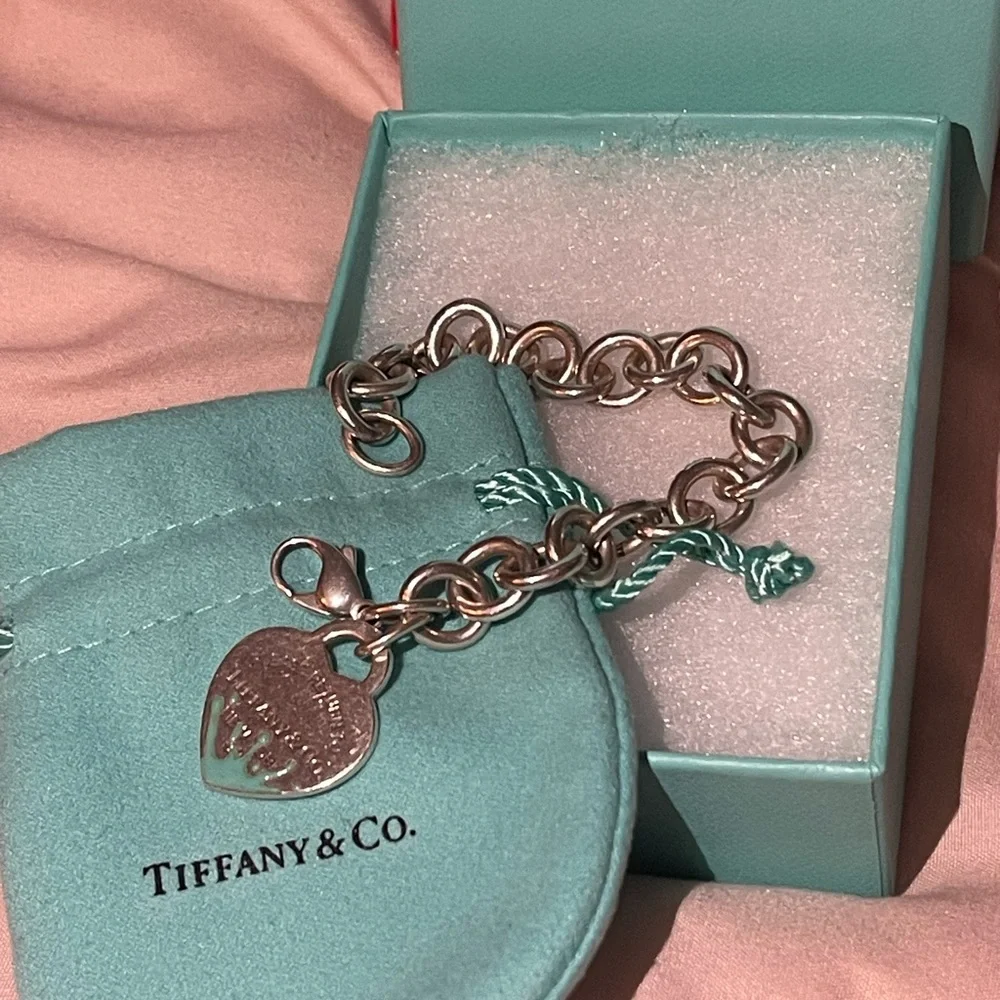 Tiffany & Co. Silver Bracelet with Heart Charm - Picture 1 of 8